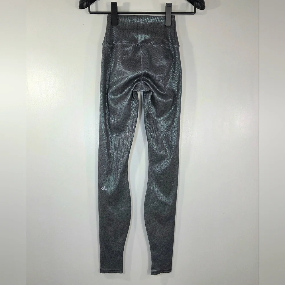 ALO YOGA ALOSOFT RIBBED HIGH WAIST SHIMMER LEGGINGS.